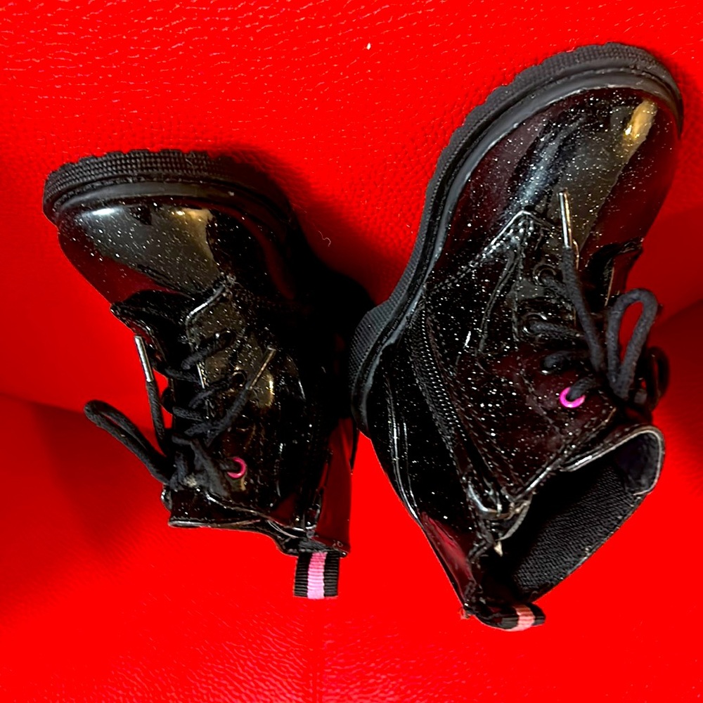 Wonder Nation Black Patent Glitter Boots Baby Combat
